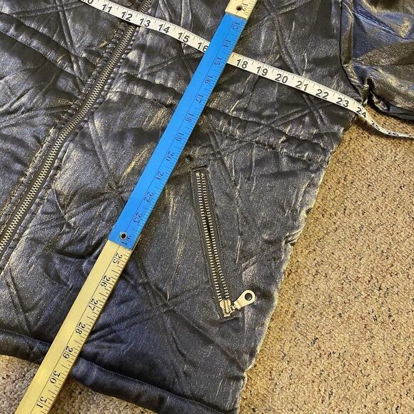 Vintage Climate Zone Women L Puffer Coat Jacket Metallic Silver Faux Fur Fullzip - Picture 2 of 11